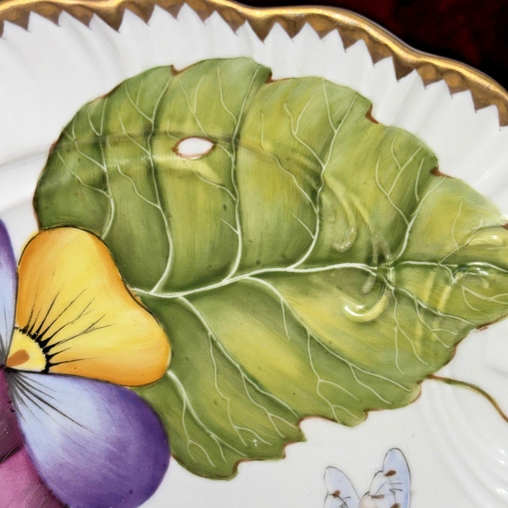Anna Weatherley Handpainted Dragonfly Pansy Leaf Insect Accent Trinket Dish RARE - Picture 7 of 11